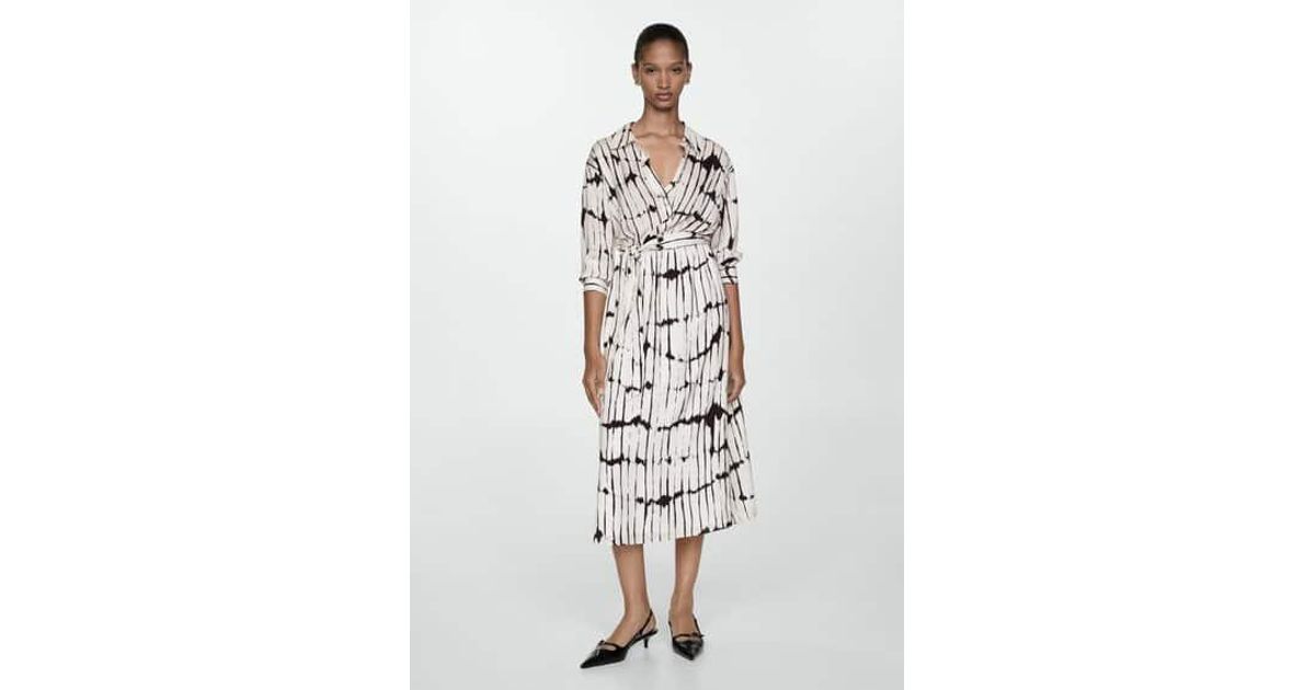 Mango Printed Midi Shirt Dress in White Lyst UK