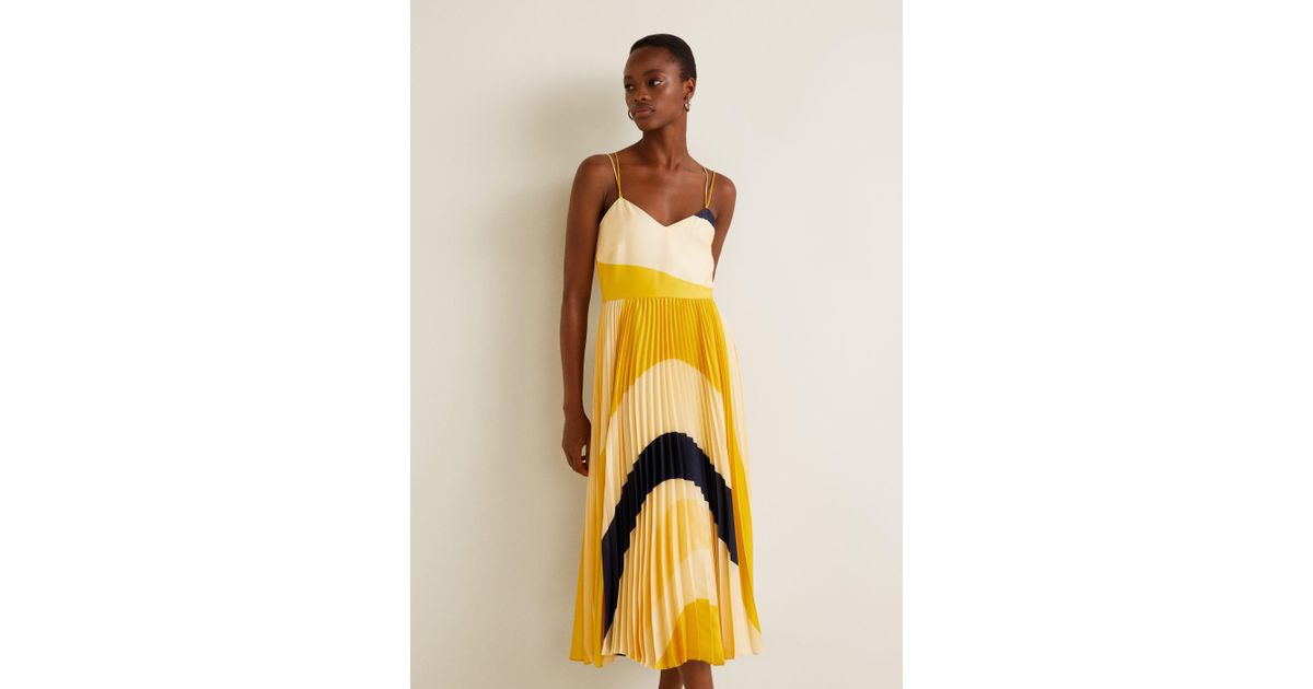 Mango Printed Pleated Dress in Yellow Lyst UK