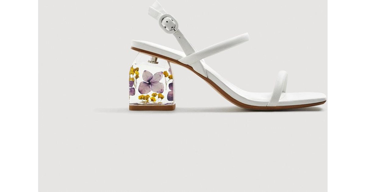 Mango Flowered Heel Leather Sandals in 