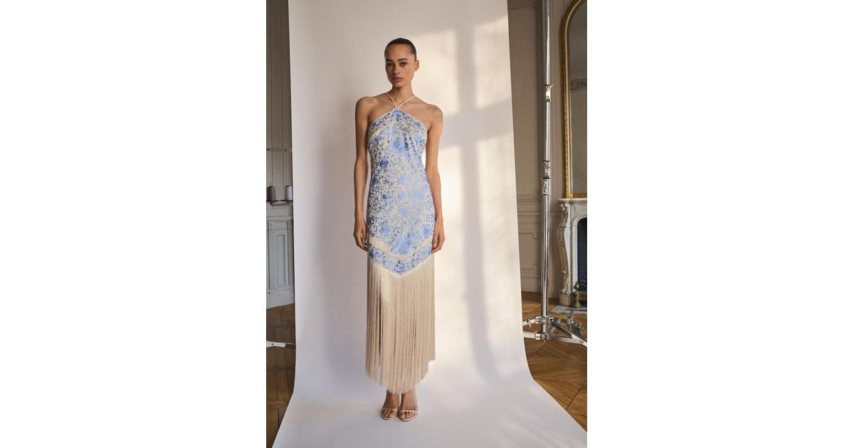 sachin and babi light blue dress MANGO Embroidered dress with puffy sleeves- Trendyol main image 1