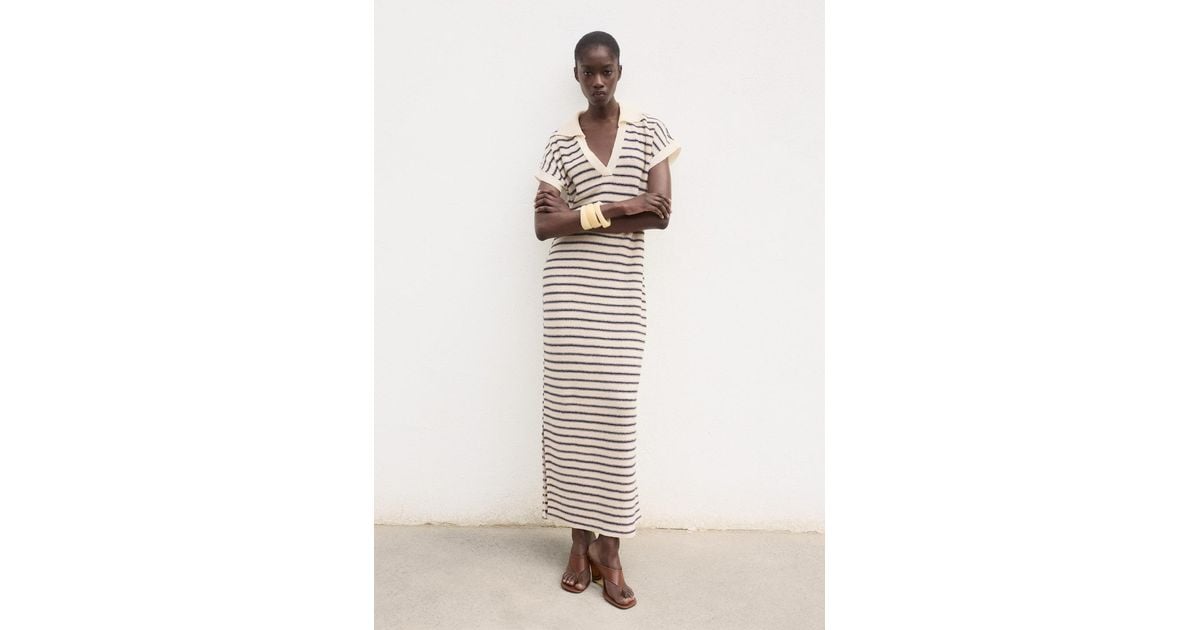 Mango Long Striped Knitted Dress in Natural | Lyst UK Mango Long Striped Knitted Dress in Natural | Lyst UK