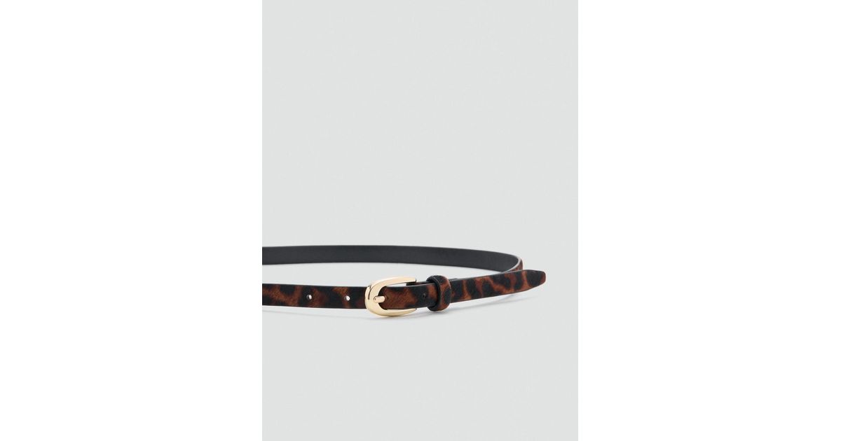 Mango Leopard Fur Leather Belt in Gray | Lyst