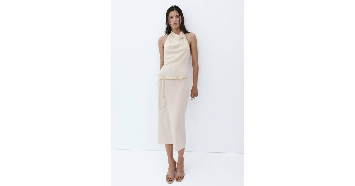 mango belt knit dress Halter With in White Crazy Saturday24
