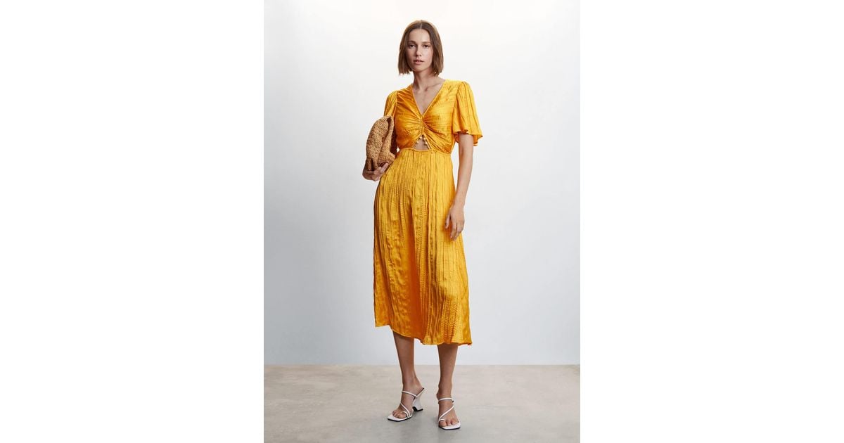 Mango Side-slit Satin Dress in Yellow | Lyst UK