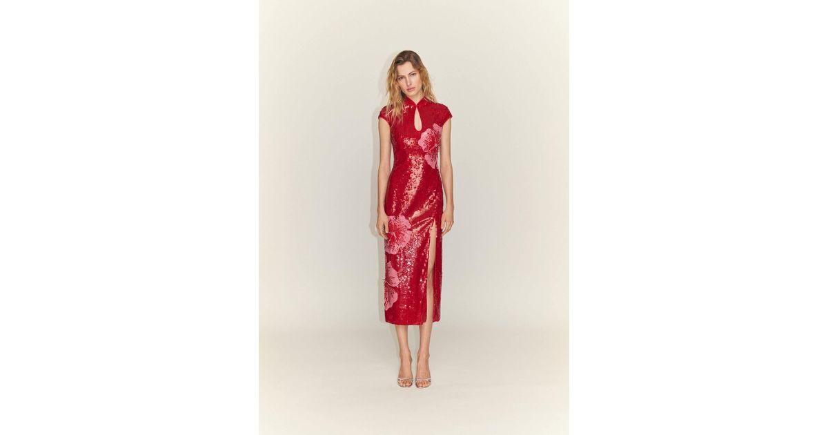 mango red sequin dress Dress with sequinned flower design - Women