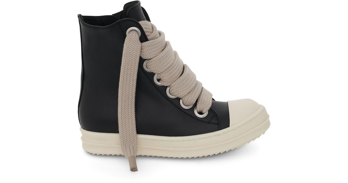 Rick Owens Leather High Top Sneaker With Jumbo Laces In Black/milk | Lyst UK