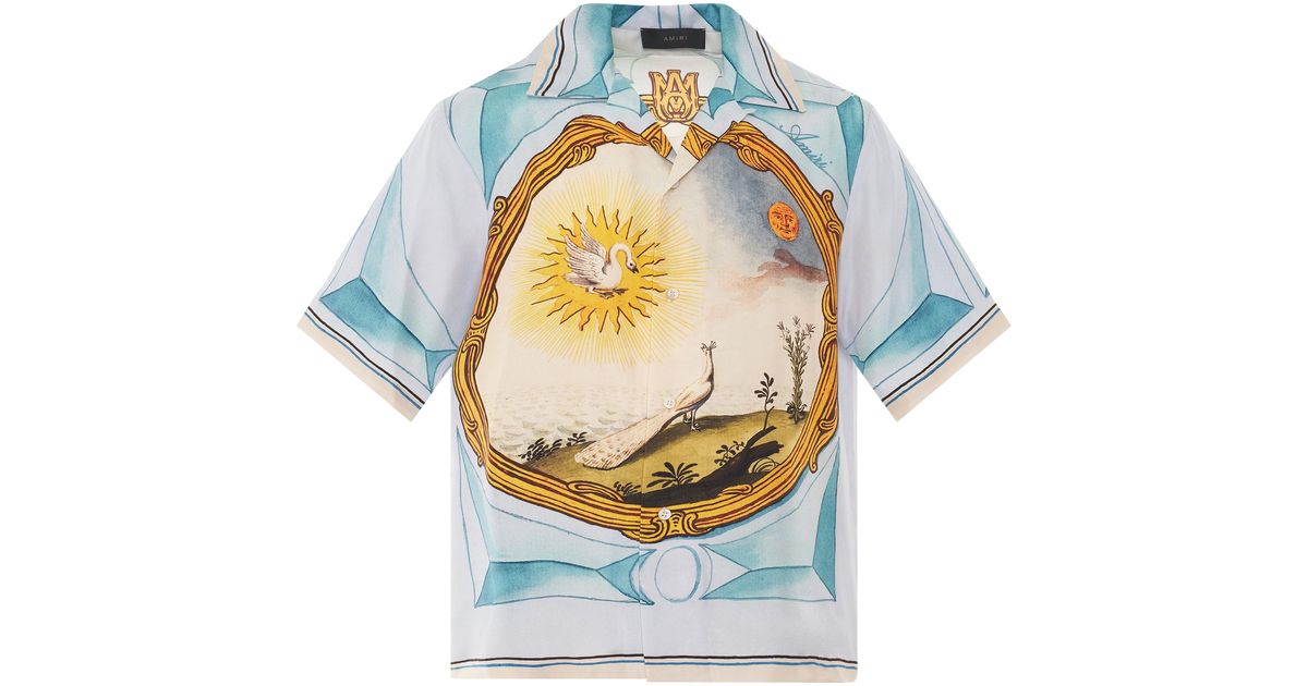 Amiri Landscape Frame Bowling Shirt In Multicolour in Blue for Men Lyst