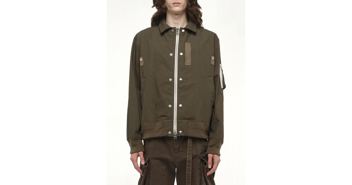 Sacai Rip Stop Blouson Bomber Jacket, 100% Polyester in Green for
