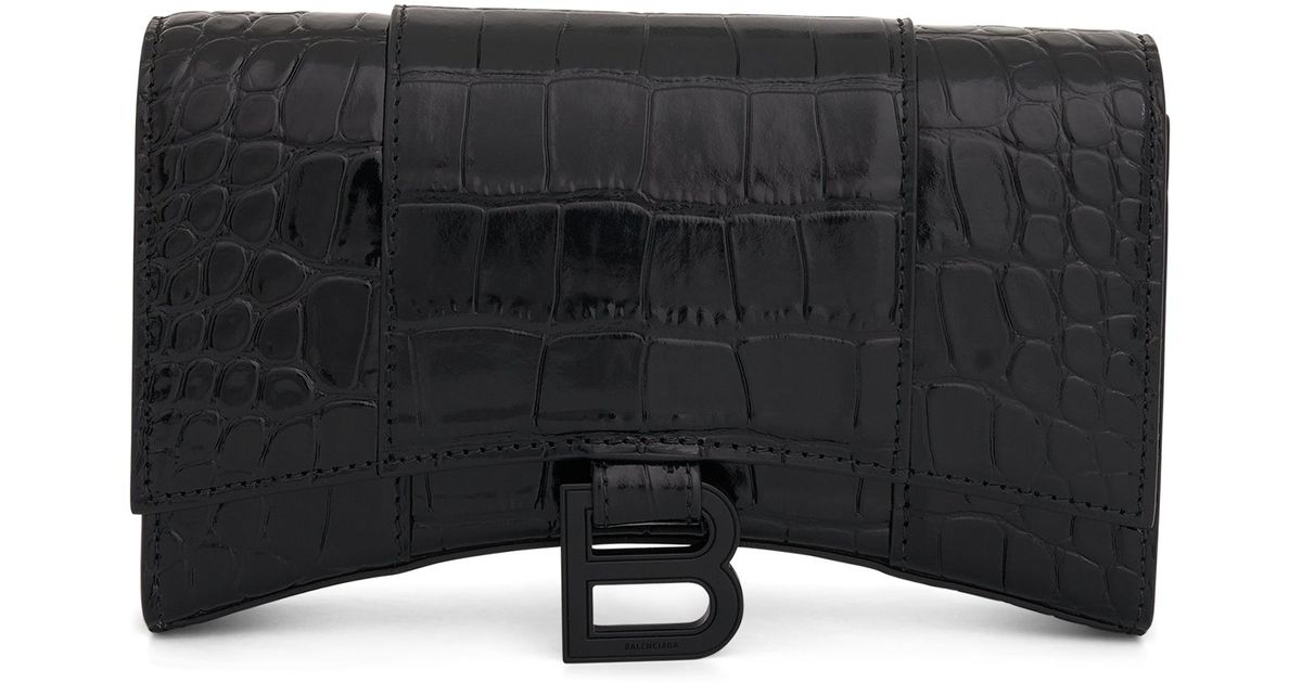 Balenciaga Hourglass Wallet On Chain In Black Shiny Croco Lyst