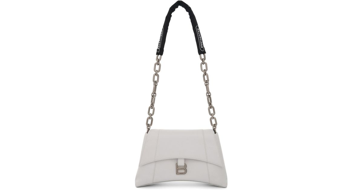 Balenciaga Leather Downtown Small Shoulder Bag With Chain In White in