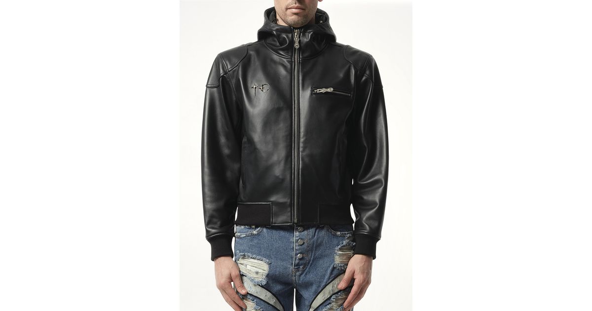 THUG CLUB Slim Rock Leather Jacket in Black for Men | Lyst