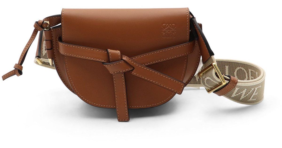 Loewe Leather Mini Gate Dual Bag In Soft Calfskin And Jacquard Strap In