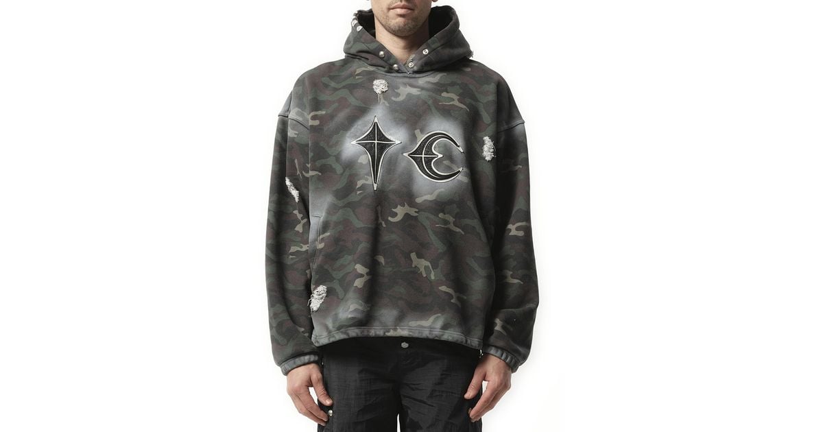 THUG CLUB Sprayed Camoflage Rock Hoodie, 100% Leather in Gray for