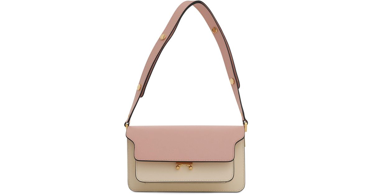 Marni Trunk Ew Saffiano Leather Bag In Camellia/talc in Pink | Lyst