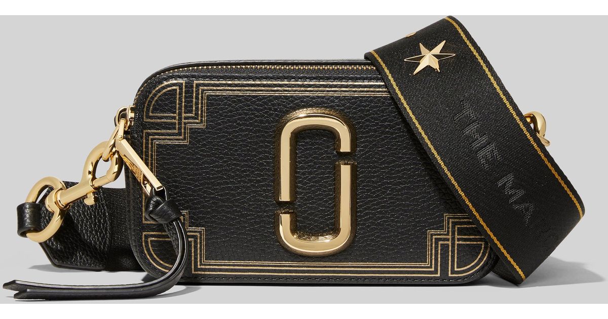 Marc Jacobs The Snapshot Gilded Leather Crossbody In Black