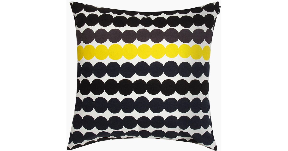 Marimekko Cotton Rasymatto Cushion Cover In White Black Yellow Yellow Lyst