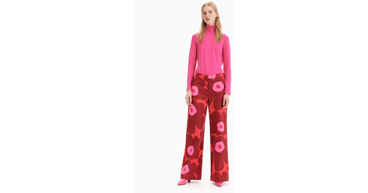 Marimekko Cotton Osuva Unikko Trouser In Red Pink Red Lyst