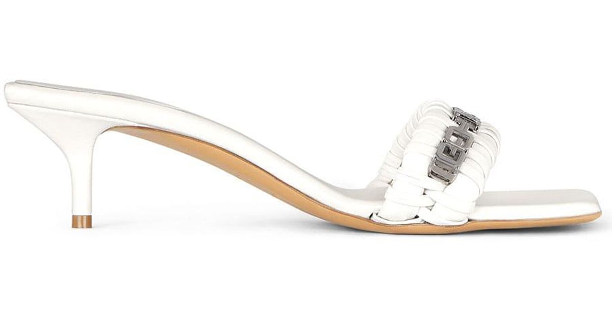 Givenchy Leather G Woven Kitten Heel Sandal in Ivory (White) - Save 19% | Lyst UK
