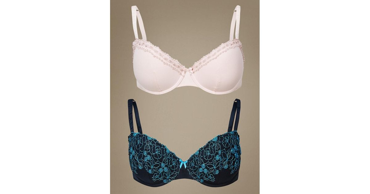 36B MARKS /& SPENCERS EMBROIDERED PADDED PLUNGE PACK OF 2 UNDERWIRED BRA NEW