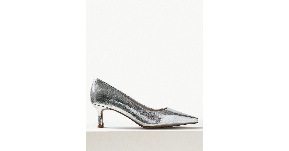 silver kitten heel court shoes