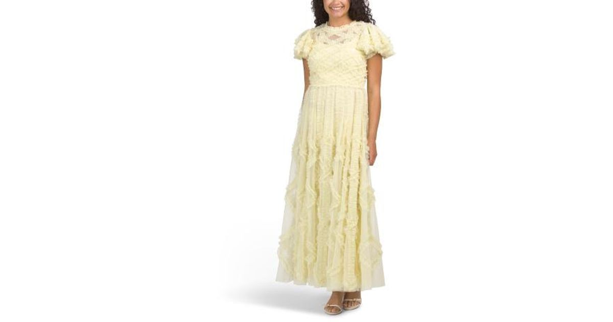 marshalls gold dress Short Sleeve Micro Ruffle For in Yellow london prom