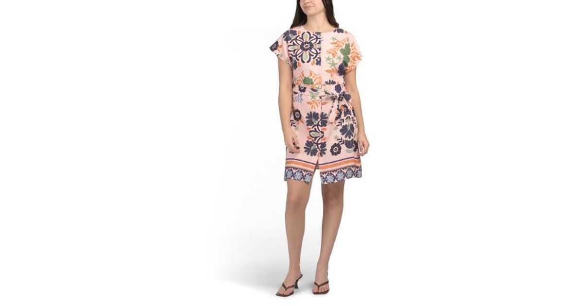 Marshalls Linen Blend Short Sleeve Floral Mini Dress For in Red | Lyst Marshalls Linen Blend Short Sleeve Floral Mini Dress For in Red | Lyst
