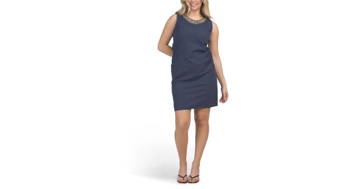 does marshalls have homecoming dresses Linen Blend Boat Neck Beaded Mini Dress For in Blue dress marshalls clothes