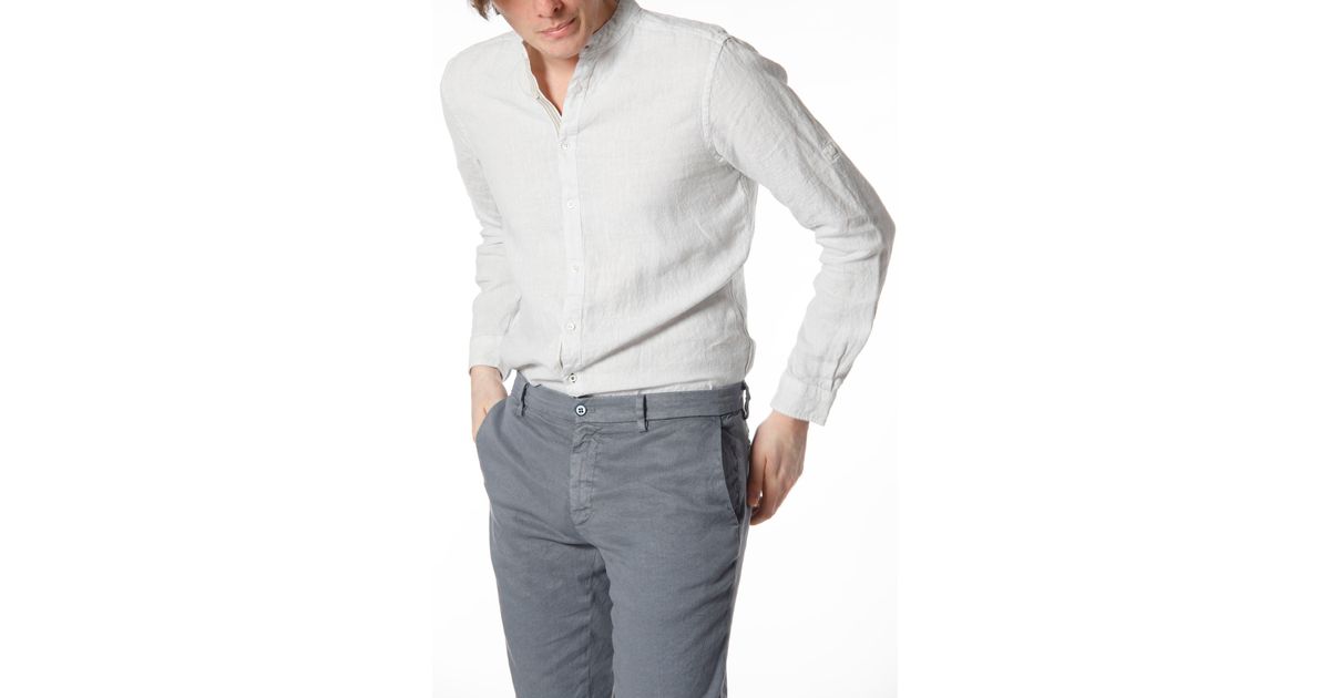 Mason's Porto Man Shirt In Linen With Long Sleeves And Mandarin Collar ...
