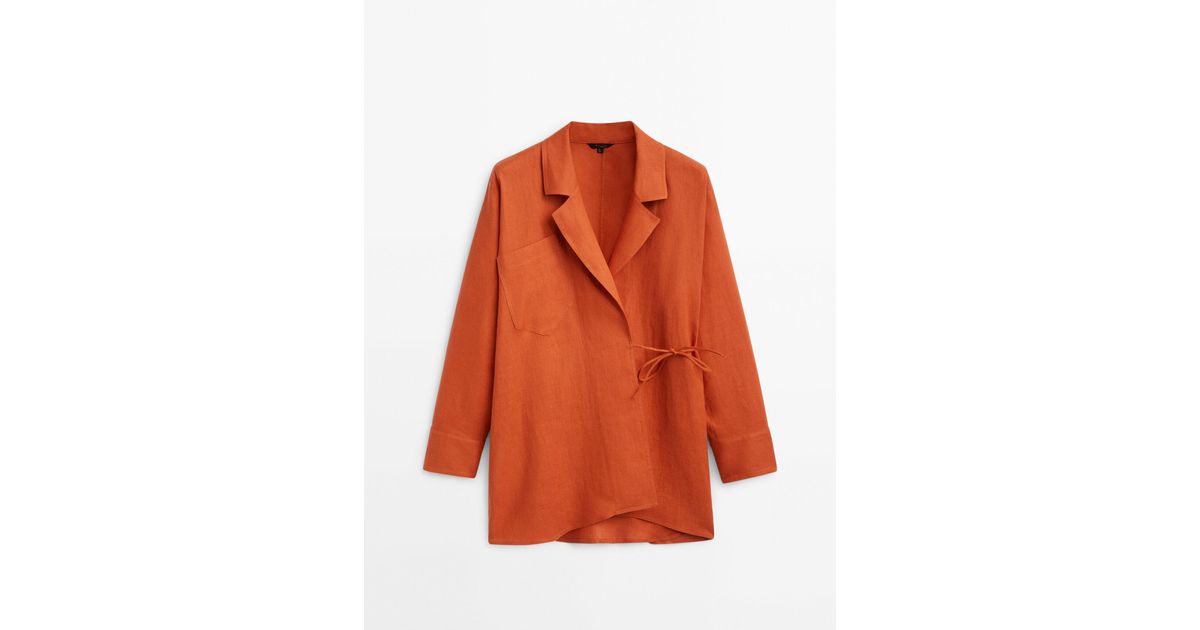 MASSIMO DUTTI 100 Linen Kimono Blazer in Orange Lyst