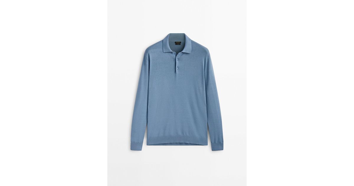 MASSIMO DUTTI Comfort Polo Collar Knit Sweater in Blue for Men Lyst