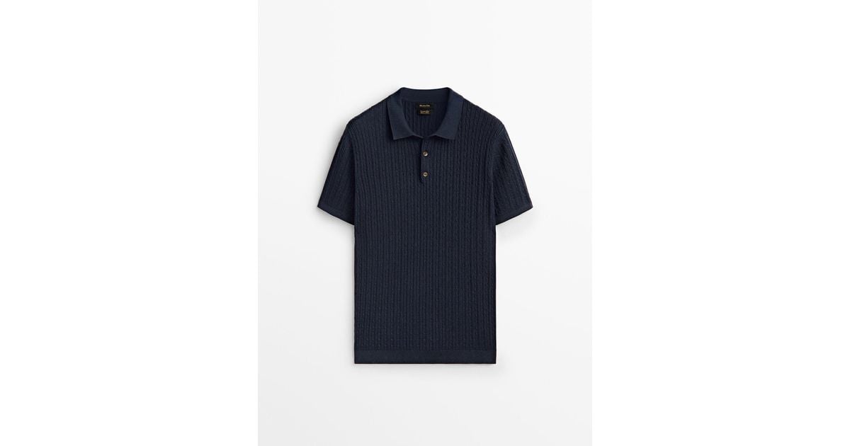 MASSIMO DUTTI Short Sleeve Cableknit Polo Sweater in Blue for Men Lyst