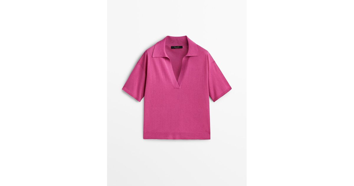 MASSIMO DUTTI Knit Sweater With A Polo Collar in Pink Lyst