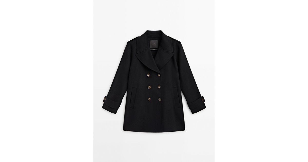 MASSIMO DUTTI Black Wool Blend 3/4 Length Coat in Blue Lyst