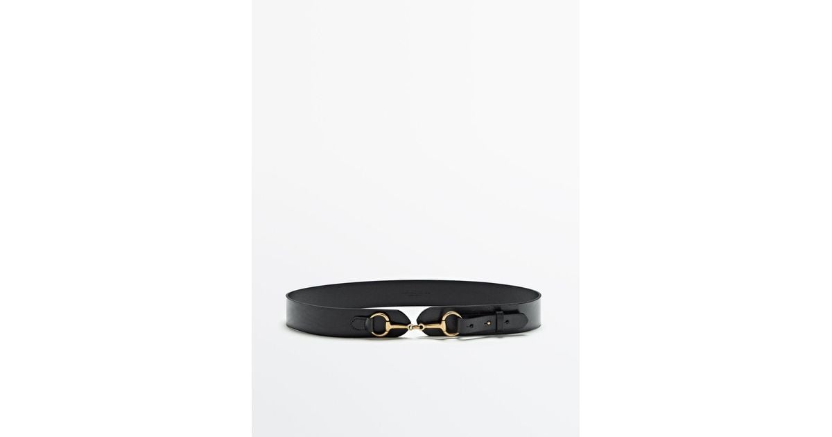 MASSIMO DUTTI Cowhide Leather Belt With Horsebit in Black | Lyst