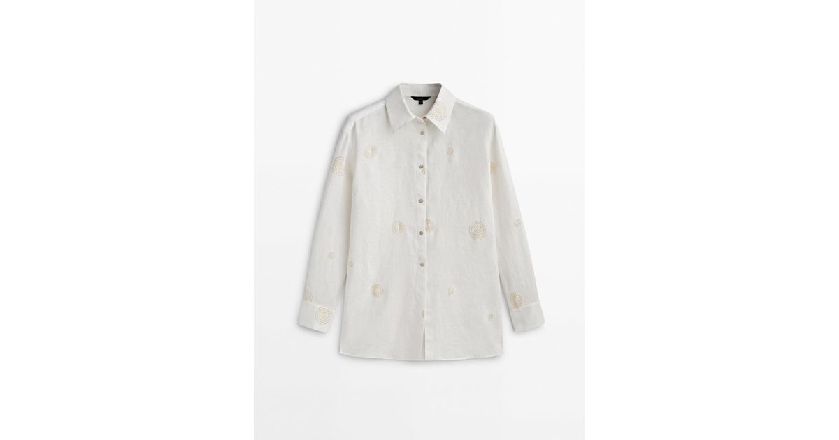 MASSIMO DUTTI Linen Shirt With Embroidery Detail in White Lyst