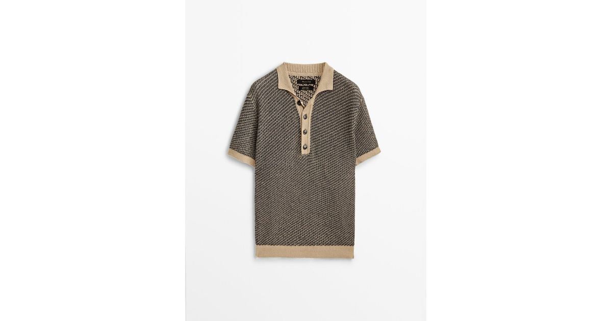 MASSIMO DUTTI Jacquard Linen Polo Sweater Limited Edition in Gray for