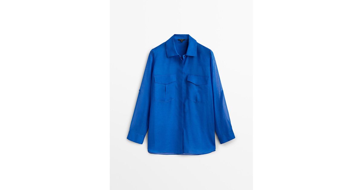 MASSIMO DUTTI Semi-sheer Shirt With Pockets in Deep Blue (Blue) - Lyst