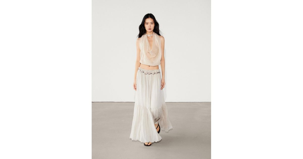 Massimo dutti white pleated skirt online