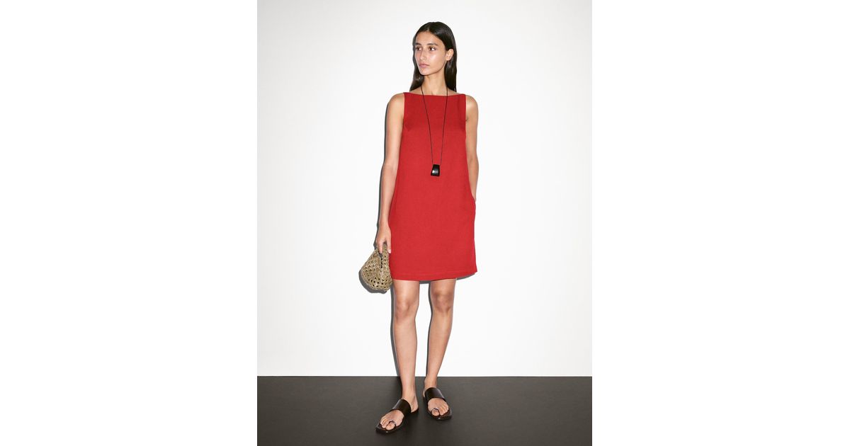 【Massimo Dutti】Short linen blend dress with low-cut back Short linen blend dress with low-cut back · Red · Caps And