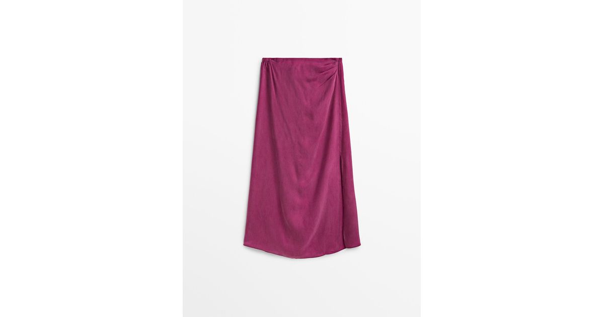 MASSIMO DUTTI Draped Cupro Skirt in Dark Fuchsia (Purple) | Lyst