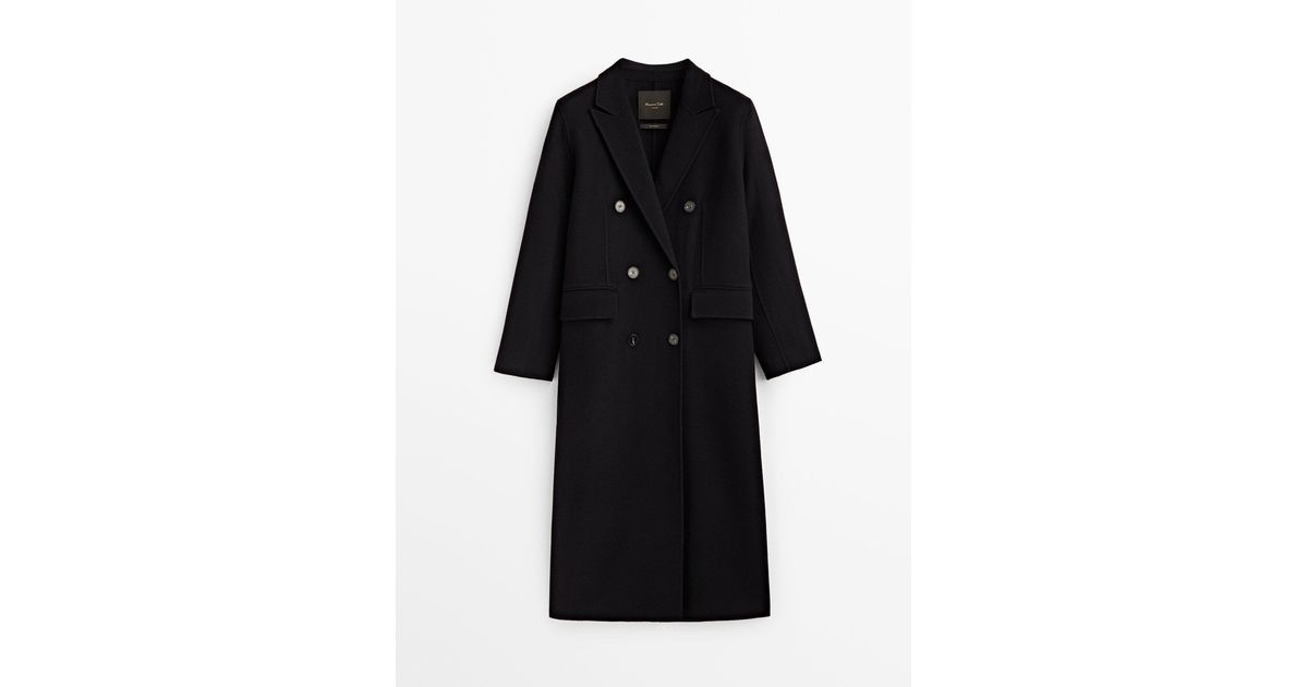 MASSIMO DUTTI Long Doublebreasted Wool Blend Coat in Blue Lyst