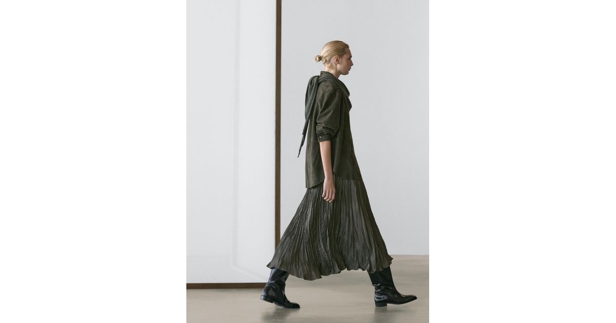 massimo dutti green pleated dress massimo dutti green dress