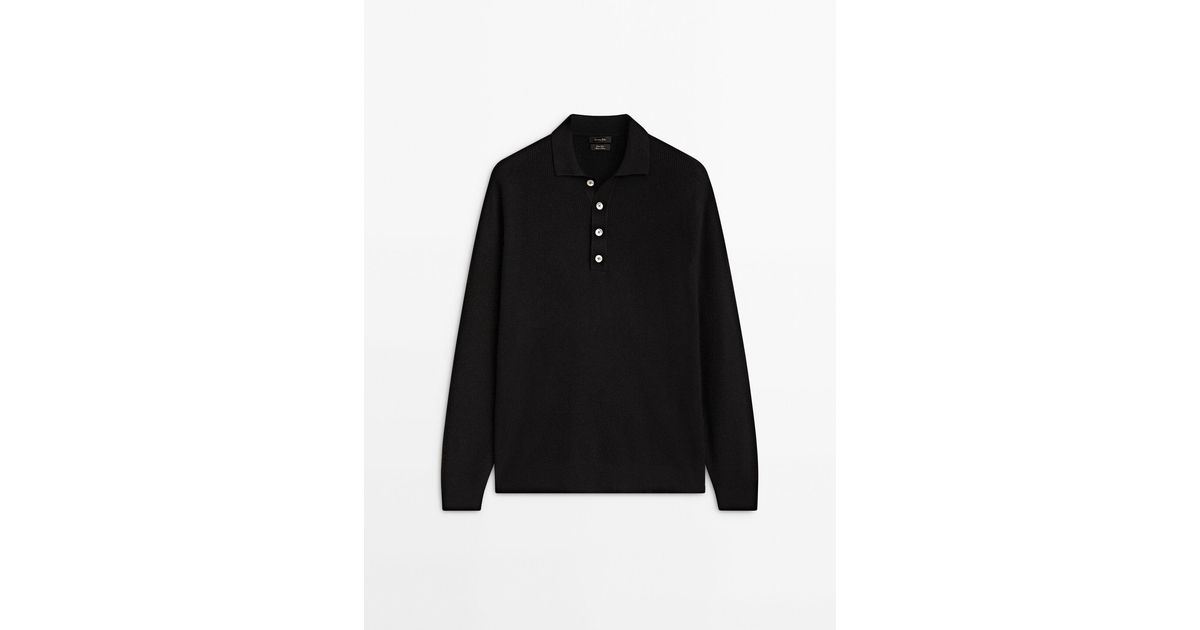 MASSIMO DUTTI Purlknit Polo Sweater in Black for Men Lyst