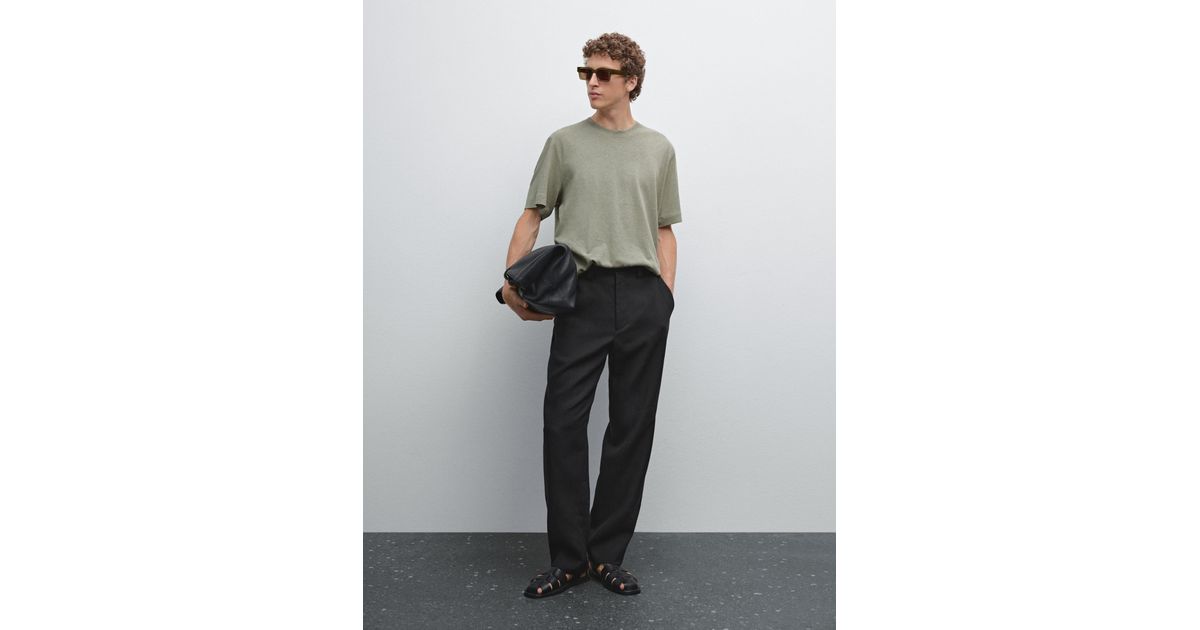 MASSIMO DUTTI Short Sleeve Linen Blend T-Shirt in Grey for Men