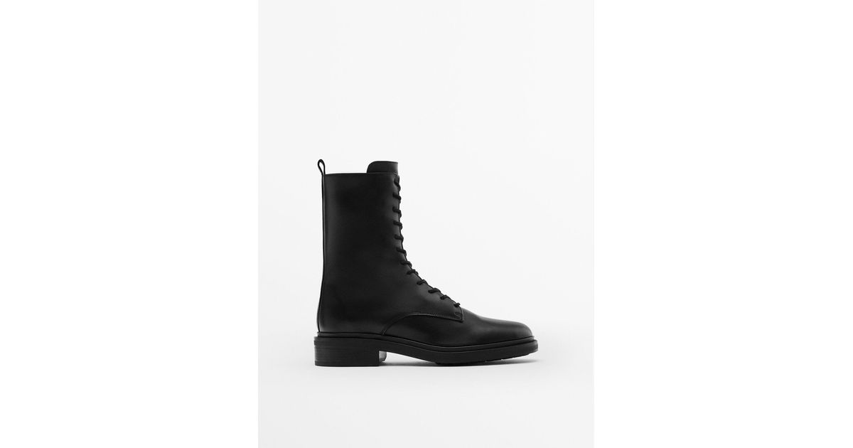 MASSIMO DUTTI Lace-up Leather Ankle Boots in Black | Lyst