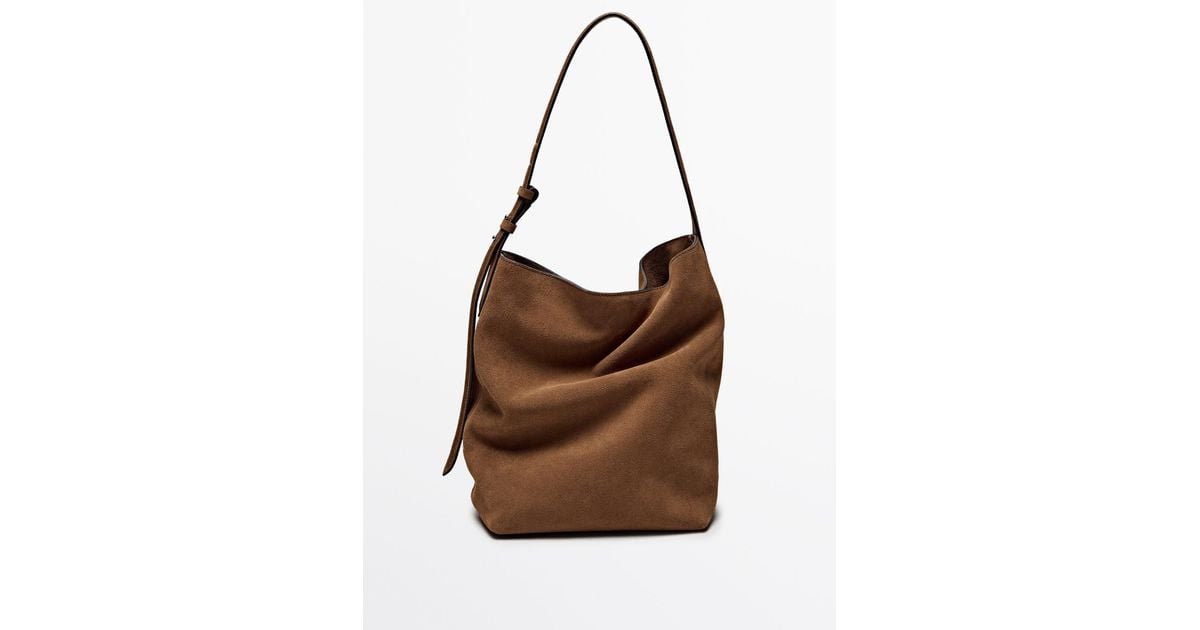 MASSIMO DUTTI Split Suede Leather Bucket Bag in Brown Lyst UK