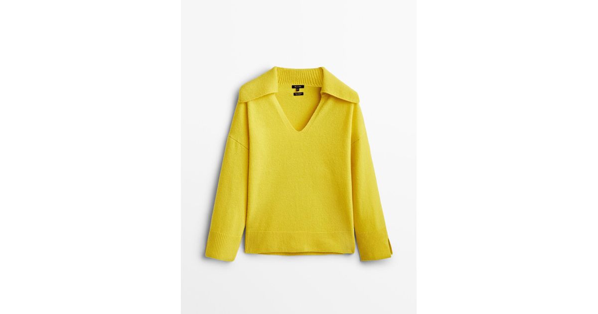 MASSIMO DUTTI Wool And Cashmere Polo Collar Sweater in Yellow Lyst