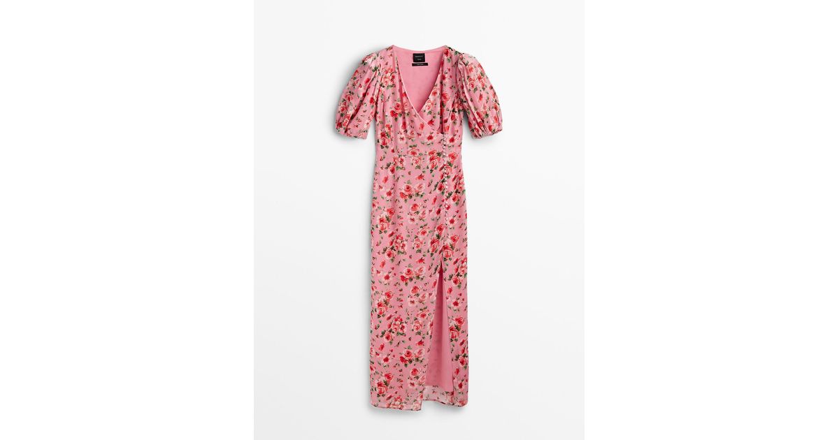 MASSIMO DUTTI Floral Print Dress With Puff Sleeves - Studio in Pink | Lyst