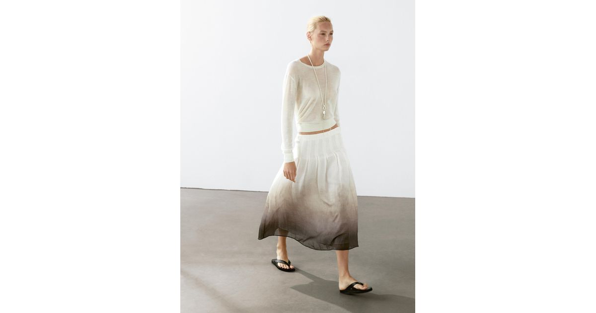 【Massimo Dutti】Ombre print box pleat midi skirt MASSIMO DUTTI Ombré Print Box Pleat Midi Skirt in White