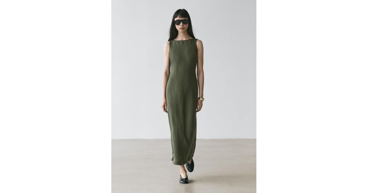 massimo dutti green linen dress Tara Floral Jacquard Maxi Dress main image 1